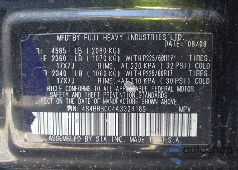 2010 Subaru Outback 2.5I Premium from USA, damaged, VIN 4S4BRBCC4A3324189